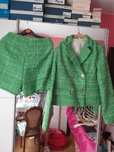 Aonibeier-Conjunto de traje de cuadros verdes Za para mujer, chaquetas ajustadas de estilo inglés con bolsillos, abrigos cortos, prendas de vestir urbanas