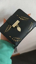 Cartera de cuero con cremallera corta para mujer, billetera pequeña de marca de lujo, bolso de mano con hojas huecas, 2021