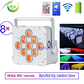 Wireless dmx uplighting 9*18w LED DJ Uplight RGBWA UV Par Battery Power LED Flat Par with Wifi & IR remote Control for Weddings
Wireless dmx uplighting 9*18w LED DJ Uplight RGBWA UV Par Battery Power LED Flat Par with Wifi & IR remote Control for Weddings
