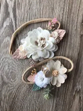 3 estilos recién nacido encaje de perlas artificiales flor diadema para bebé niñas hecha a mano de Nylon cintas elásticas para el cabello diadema bebé niño