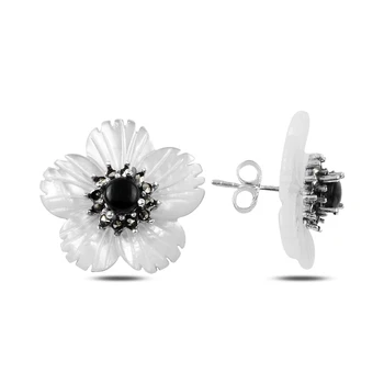 Silver 925 Sterling Pearl & Marcasite Cubic Zirconia Flower Earrings 
Silver 925 Sterling Pearl & Marcasite Cubic Zirconia Flower Earrings