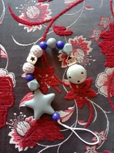 Chupete de madera con cadena para bebé, Clip para chupete con cuentas de cabeza de oso, juguete para chupete infantil