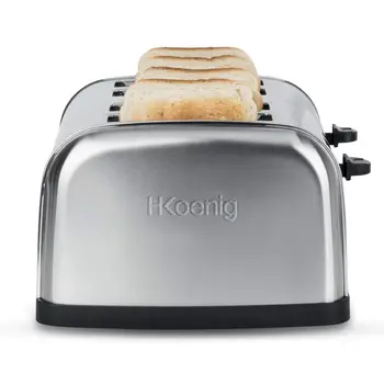 H.Koenig toaster bread 4 slices, 1500 W, 3 functions, 6 roasting levels, stainless steel, silver. TOS14, 1700 slots,
