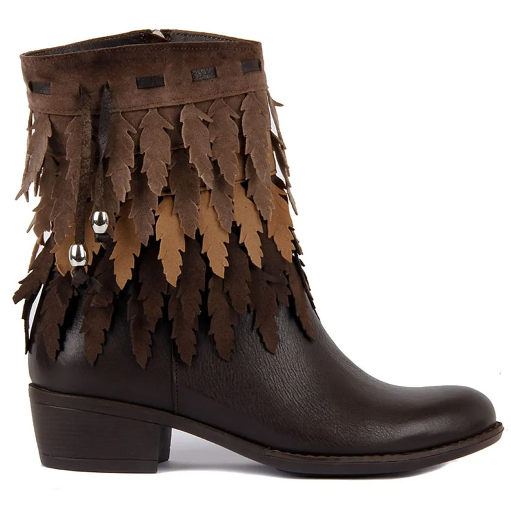 

Saillakers-Brown Genuine Leather Women's Tassels Boots