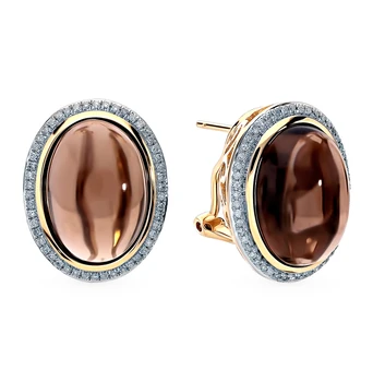 Gold earrings with раухтопазами and diamonds sunlight sample 585 
Gold earrings with раухтопазами and diamonds sunlight sample 585