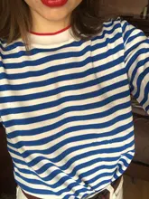 Knitted T-Shirt Tops Short-Sleeve Women Clothes Warmsway Striped Tees Woman Summer Casual