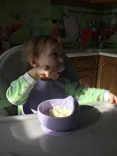 Tazón de silicona para bebé, juego de Baberos antideslizantes, Placa de succión para niños, manija de madera silicona, cuchara, baberos, vajilla de alimentación de bebé