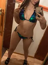 Nayooton-Conjunto de Bikini triangular con lentejuelas brillantes para mujer, ropa de playa Sexy con cordón, traje de baño de cuello alto cruzado con cuello Halter, traje de baño de cintura baja