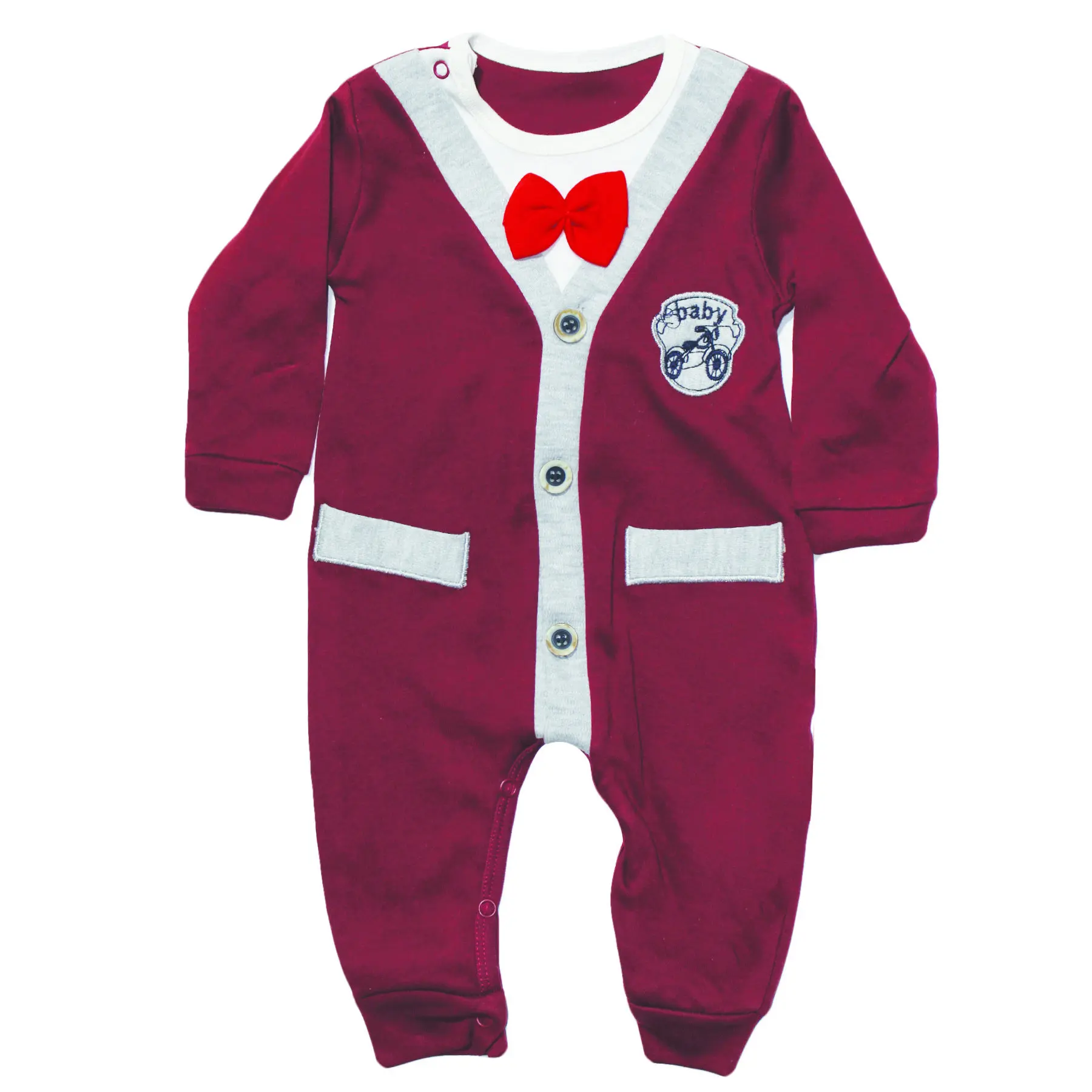 Papyonlu Button Burgundy Tuxedo Rompers