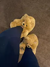 Zapatillas lindas de piel sintética antideslizantes para mujer, zapatos cálidos de invierno, con dibujos animados de oso de peluche, para el hogar