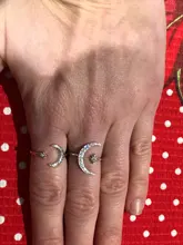 Anillo de plata de primera ley con forma de luna y estrella para mujer, sortija, plata esterlina 925 Plata de Ley auténtica, Circonia cúbica, zirconia, circonita, zirconita, estilo minimalista, 2019