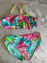 Trajes de baño con estampado Floral para niña, bañadores de dos piezas con volantes, Bikinis con múltiples tirantes
