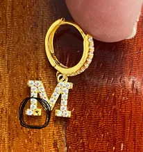 Pendiente de aro de Plata de Ley 925 con 26 letras de zirconia, pendientes de cartílago, hélice de perforación, aros joyería fina A30, 1 Uds.