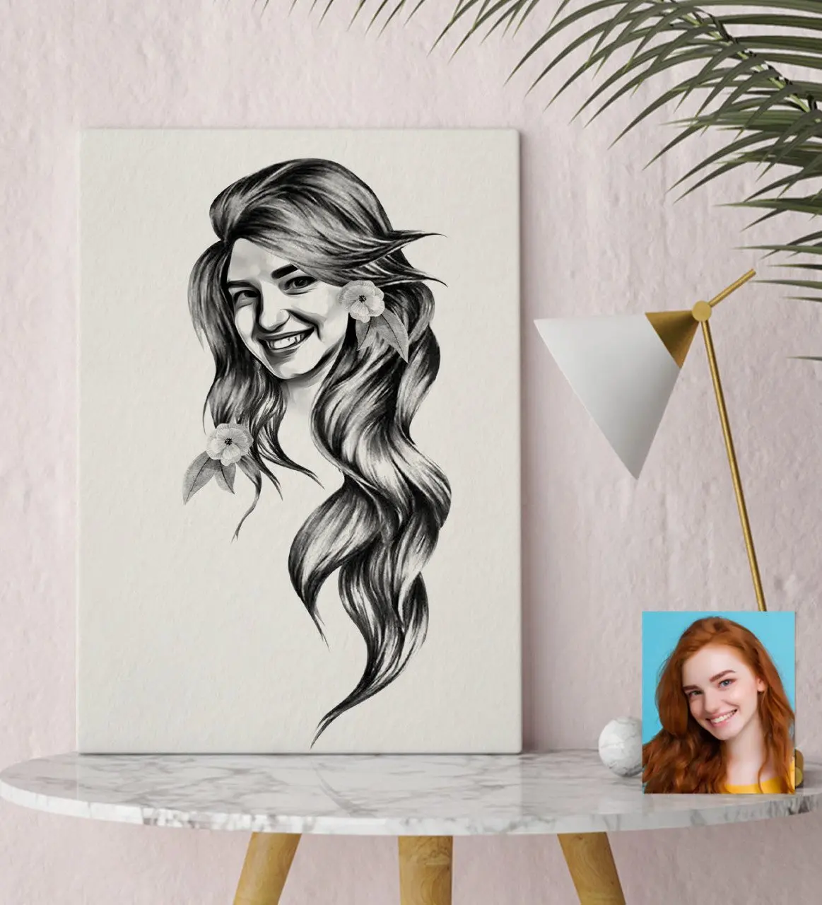 Personalized Women 'S Abstract Charcoal Designed Canvas Table (30x50 cm.) 5