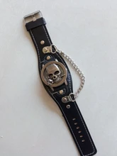 Reloj de pulsera de cuarzo con correa de cuero para hombre, cronógrafo Steampunk con tapa de Calavera, con cadena, 2019