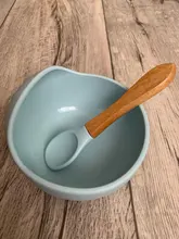 Tazón de silicona para bebé, vajilla de alimentación para bebé, tazón de succión, plato, manija de madera silicona, cuchara, juego de platos para bebé