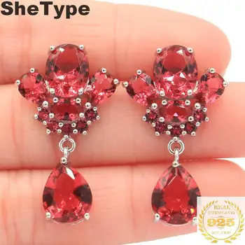 

33x19mm 2019 Hot Sell 6.64g Created Pink Raspberry Rhodolite Garnet Woman's 925 Solid Sterling Silver Earrings