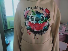 Sudaderas con capucha de Stitch de Disney para mujer, suéteres Harajuku, Tops Kawaii informales con cuello redondo, Sudadera con capucha con estampado de Ángel de manga larga