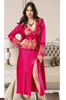 Women Satin Lace Long 2 Piece Fuchsia Home Comfortable Night Wearable Cool And Warm Sexy Nightgown Dressing Gown Suit Sizes M L
Women Satin Lace Long 2 Piece Fuchsia Home Comfortable Night Wearable Cool And Warm Sexy Nightgown Dressing Gown Suit Sizes M L