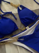 Female Swimsuit Bikini-Set Chain Two-Pieces Metal Sexy HALTER Women V2362 12-Color Lady