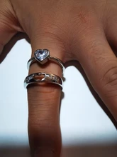 2 unids/set ajustable-corazón en forma de carta de cobre Chapado en plata 30% Cristal, anillo de los hombres de la joyería de las mujeres al por mayor Dropshipping. Exclusivo.