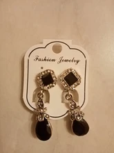 HOMOD-pendientes largos de cristal para mujer, aretes, Clips, Color negro, plateado, Vintage, a la moda, No perforados, Rojo