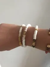 Pulsera de cuentas de disco de arcilla polimérica reciclable para mujer, brazalete minimalista hecho a mano, joyería