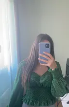 Camisa de Chifón con estampado Floral Vintage para mujer, blusa corta con cuello en V y mangas abullonadas para reducir la cintura, ML640