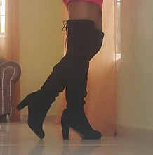 Zapatos de tacón alto hasta el muslo para mujer, botas por encima de la rodilla con cordones de cuero de ante a la moda, talla grande, invierno, 2021