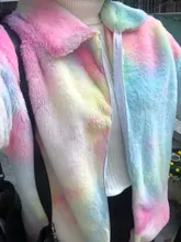 IAMSURE-abrigo de piel sintética con tinte dibujo degradado para mujer, ropa de calle coreana, abrigo de piel de conejo informal de talla grande, moda femenina, abrigos de peluche