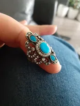 Kinel-joyería Bohemia para mujer, anillos de bronce antiguo para regalo, joyería Vintage, piedra de resina negra y roja, anillos étnicos turcos para mujer