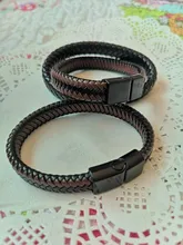 ZOSHI-pulsera de cuero trenzado Punk para hombre, brazalete de acero inoxidable, cierre magnético, color negro y rojo