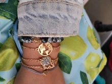 Boho DE LA TIERRA multicapa pulsera de corazón de amor de las mujeres de cristal de encanto cuentas de piedra colgante con forma de tortuga brazalete de oro brazaletes 5 unids/set joyería