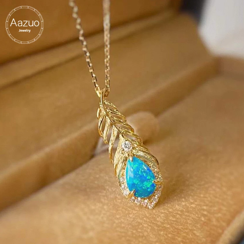 Aazuo 18K Pure Yellow Gold Real Natural Opal Real Diamonds Feather Necklace With Chain Gifted For Woman Engagement Party Au750
Aazuo 18K Pure Yellow Gold Real Natural Opal Real Diamonds Feather Necklace With Chain Gifted For Woman Engagement Party Au750