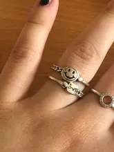 Anillo abierto de 15 estilos de Color plateado antiguo cara sonriente y feliz para mujer, anillos ajustables con caras múltiples Smiley simples huecas, A908