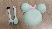 Vajilla de dibujos animados de paja de trigo para bebé, Platos para niños, Platos de cena para niños, plato de alimentación de bebé, tazón de entrenamiento, cuchara, tenedor, 3 uds.