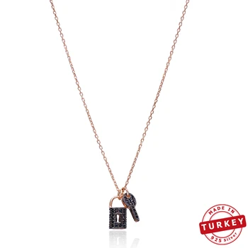 MINT Jewelry Key and Lock Charm Design Turkish Handmade 925 Sterling Silver Necklace Black Zircon Lock And Key
MINT Jewelry Key and Lock Charm Design Turkish Handmade 925 Sterling Silver Necklace Black Zircon Lock And Key