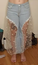 Loose Pants Party-Trousers Jeans Fashion High-Waist Sexy Women Wide Splice Sheer-Mesh