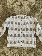 Thin Sweater Button Neck-Cardigan Knitted Beige PERHAPS Bear Women Outwear Short O-Neck