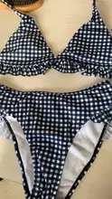 Conjunto de Bikini a cuadros para mujer, traje de baño Sexy con relleno y volantes, ropa de playa para verano, 2020
