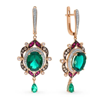 

Gold earrings with cognac diamonds, sapphires, emeralds and rubies sunlight sample 585