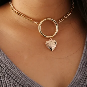 

Europe and the United States cross-border jewelry circle open heart chain vintage exaggerated necklace clavicle chain N652 femal