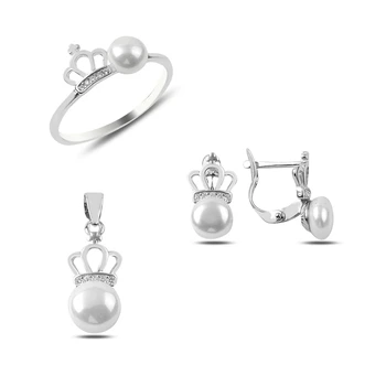 Silver 925 Sterling Pearl & Zircon Crystal Crown Set
Silver 925 Sterling Pearl & Zircon Crystal Crown Set