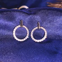 LByzHan-pendientes de tuerca redondos geométricos para mujer, de Plata de Ley 925, con diamantes de imitación de cristal, joyería bonita