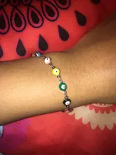 1PC 18,7-19,5 cm caliente 304 pulseras de acero inoxidable para los hombres de la joyería de las mujeres de Color oro enlace cadena Multicolor esmalte de mal de ojo pulsera para el tobillo