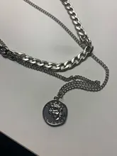 Collar Vintage multicapa con forma de moneda para mujer, Gargantilla, Color dorado y plateado, retrato de moda, cadena gruesa, joyería