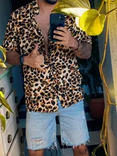 INCERUN-Camisa de manga corta con estampado de leopardo para hombre, blusa abotonada suelta con cuello de solapa, ropa de calle transpirable, Sexy, de verano, 2021