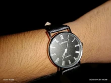 Pulsera de cuarzo para hombre, reloj analógico de negocios con correa de cuero sintético, diseño con números romanos y efecto Blu-ray