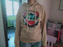 Sudaderas con capucha de Stitch de Disney para mujer, suéteres Harajuku, Tops Kawaii informales con cuello redondo, Sudadera con capucha con estampado de Ángel de manga larga