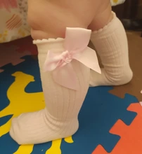 2019 nueva para niños y niñas lazo grande hasta la rodilla largo suave calcetines de algodón con lazo para bebé NIÑOS Calcetines niños calcetines meias 25